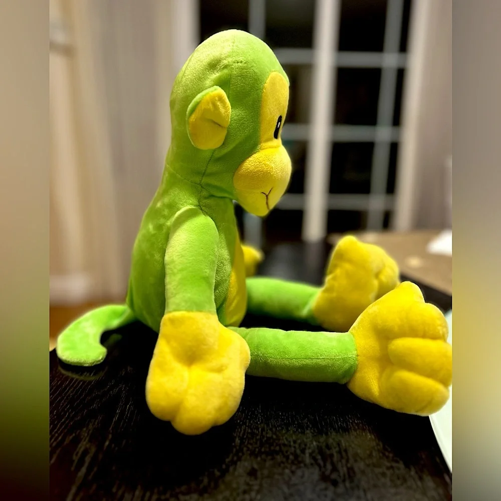 EUC Big T Toys plush stuffed animal Monkey green and yellow 10”